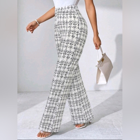 Summer Elegant Women's Plaid Printed Elastic Knitted Pants, Suitable - Picture 3 of 6